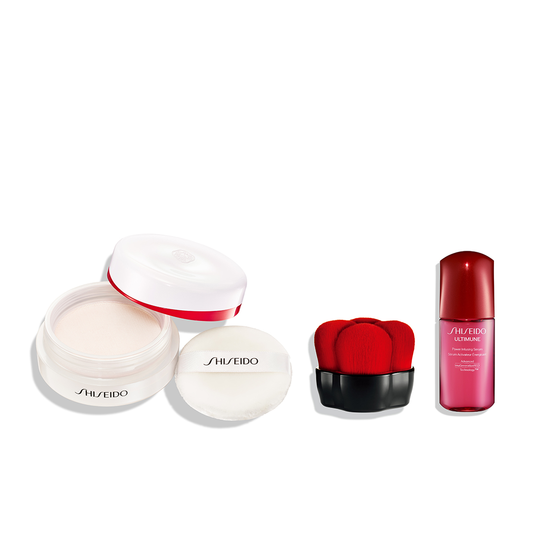 ＳＨＩＳＥＩＤＯ　パーフェクト　ベースメイクキット（エッセンス　スキンセッティング　パウダー　０１　Ｈｙｄｒａｔｉｎｇ　ＧＬＯＷ　＆　ＭＡＲＵ　ＦＵＤＥ　マルチ　フェイスブラシ）