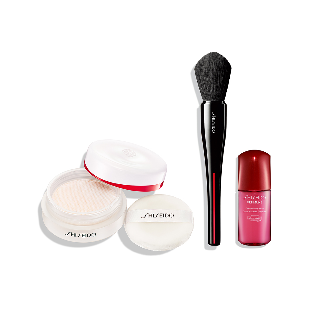 ＳＨＩＳＥＩＤＯ　パーフェクト　ベースメイクキット（エッセンス　スキンセッティング　パウダー　０２　Ｓｍｏｏｔｈｉｎｇ　ＭＡＴＴＥ　＆　ＨＡＮＡＴＳＵＢＡＫＩ　ＨＡＫＥ　ポリッシング　フェイスブラシ）