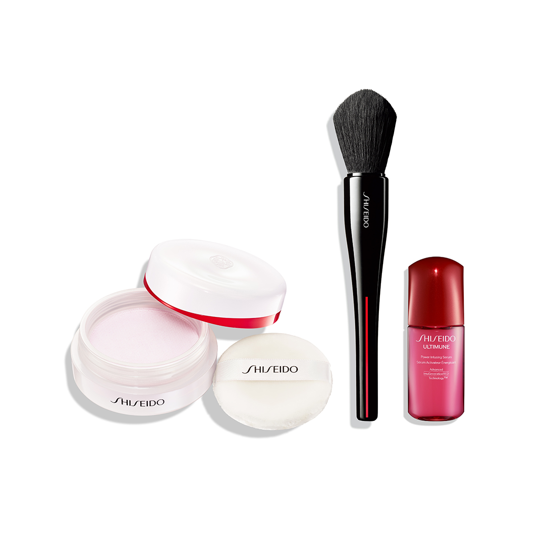 ＳＨＩＳＥＩＤＯ　パーフェクト ベースメイクキット（エッセンスス キンセッティングパウダー　０３　Ｐｉｎｋ  Ｈｙｄｒａｔｉｎｇ　 ＧＬＯＷ　＆　ＨＡＮＡＴＳＵＢＡＫＩ　ＨＡＫＥ　ポリッシング　フェイスブラシ）