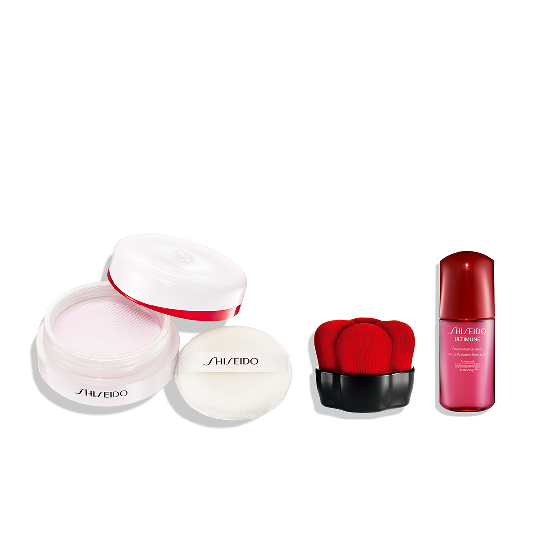 ＳＨＩＳＥＩＤＯ　パーフェクト　ベースメイクキット（エッセンス　スキンセッティング　パウダー　０３　Ｐｉｎｋ　Ｈｙｄｒａｔｉｎｇ　ＧＬＯＷ　＆　ＭＡＲＵ　ＦＵＤＥ　マルチ　フェイスブラシ）